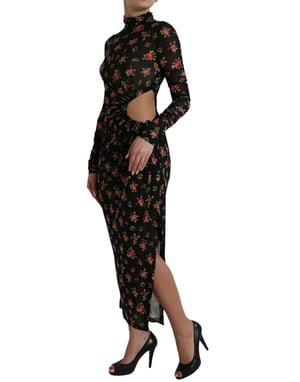Vestido Midi de Malla con Estampado Floral y Corte