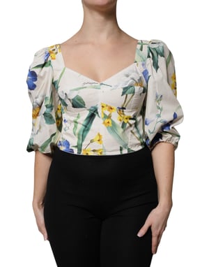 Blusa de Popelín con Mangas Abullonadas Florales