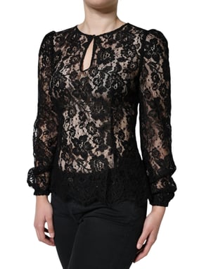Blusa de Encaje Floral de Manga Larga