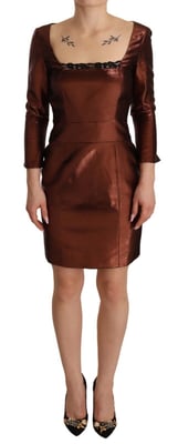 Vestido Mini Metálico Cuello Cuadrado Mangas 3/4
