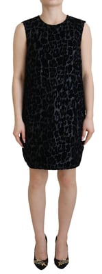 Vestido Mini de Terciopelo con Estampado de Leopardo Sin Mangas