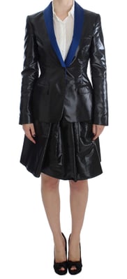 Conjunto de falda de blazer negro con contraste azul