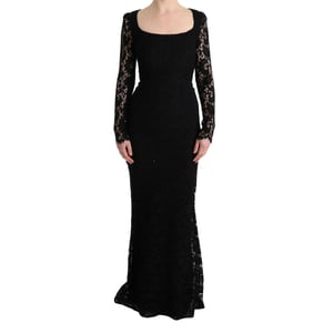 Vestido Maxi de Encaje con Escote Cuadrado y Mangas Largas