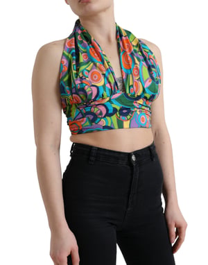 Top Corto de Cuello Halter con Estampado Abstracto