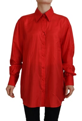 Camisa de Seda Roja de Dolce Gabbana de Manga Larga