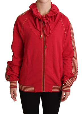 Sudadera con capucha roja y cuello alto con cremallera