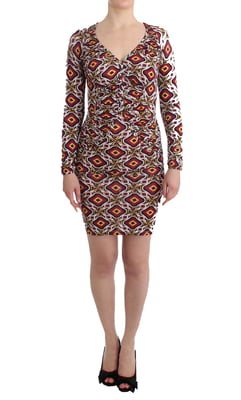 Vestido Mini de Manga Larga con Escote en V y Estampado Geométrico