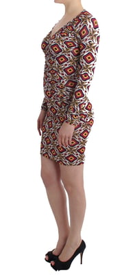 Vestido Mini de Manga Larga con Escote en V y Estampado Geométrico