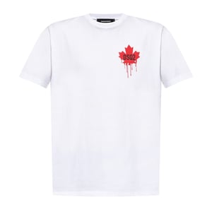 Camiseta Blanca Con El Logo De La Hoja De Arce Pequeña De Dsquared2