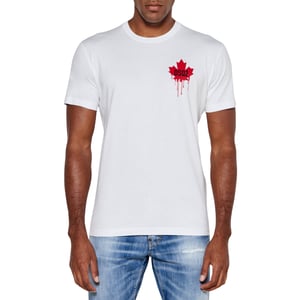 Camiseta Blanca Con El Logo De La Hoja De Arce Pequeña De Dsquared2