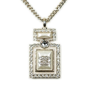 Chanel Pearl Rhinestone Perfume Bottle Necklace  en Oro Acero inoxidable sin níquel
