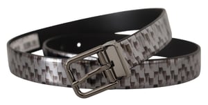 Cinturón de Cuero Gris con Hebilla de Metal 3D en Gris de Dolce & Gabbana con Diseño de Espiga