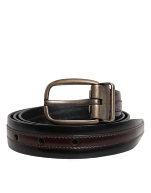 Cinturón de piel de ternera negra burdeos con hebilla de metal y logo de Dolce & Gabbana