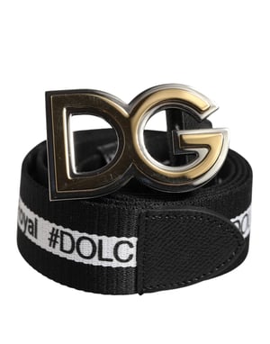 Cinturón de Algodón Negro con Logo DG Metálico y Hebilla Dorada de Dolce & Gabbana