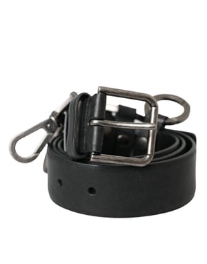 Cinturón de cuero de ternera negro con hebilla de metal plateado de Dolce & Gabbana