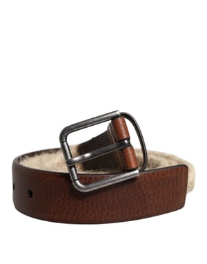 Cinturón de piel de yute marrón tejido con hebilla de metal de Dolce & Gabbana