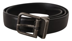 Cinturón de Cuero de Terciopelo Negro con Hebilla Metálica de Logo de Dolce & Gabbana