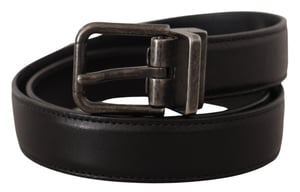 Cinturón de Cuero de Terciopelo Negro con Hebilla Metálica de Logo de Dolce & Gabbana