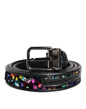 Cinturón de metal con hebilla decorada con lentejuelas negras de Dolce & Gabbana