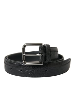 Cinturón de cuero exótico negro Dolce & Gabbana con hebilla de metal plateado