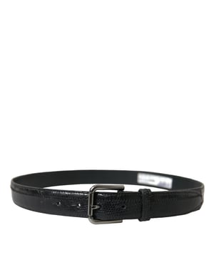 Cinturón de cuero exótico negro Dolce & Gabbana con hebilla de metal plateado