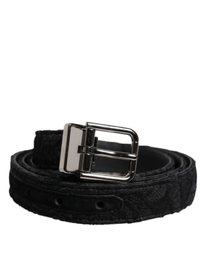 Cinturón de mezcla de algodón negro Dolce & Gabbana con hebilla de metal plateado
