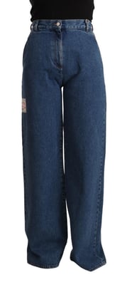 Jeans de mezclilla azul de algodón de cintura alta y pierna ancha de corte bota GCDS