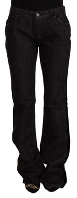 Jeans de mezclilla negro de cintura media con corte recto y de bota GF Ferre