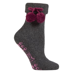 1 Par de Calcetines Pantufla de Lana para Dama con Pompones - Cálidos, Suaves y Cómodos