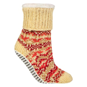 1 Par de Calcetines Antideslizantes de Piel de Suela Gruesa con Diseño Fair Isle para Dama - Calcetines de Casa Cálidos para Invierno