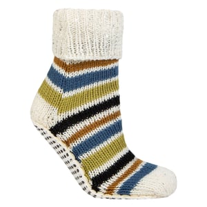 1 Par de Calcetines de Moño Grueso para Mujeres con Diseño Fair Isle - Calcetines de Casa de Invierno Cálidos