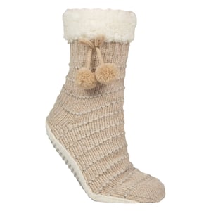 1 Par de Calcetines de Chenille para Damas con Suela de Mocasín - Suave y Cómodo