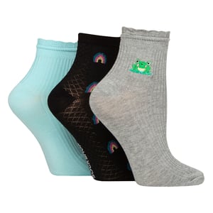Paquete de 3 calcetines cortos de mujer con canalé y volante - Ajuste suave y elegante para el uso diario