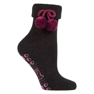 1 par de calcetines de lana mezcla para damas con pompón - cálidos, suaves y acogedores
