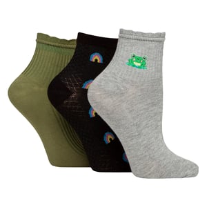 Paquete de 3 pares de calcetines tobilleros de mujer con ribete con volantes - Ajuste diario suave y elegante