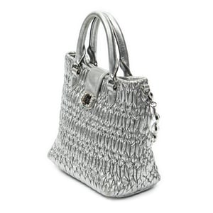 Miu Miu Small Turn Lock Crystal Tote  en Plata metálica Cuero de ternero