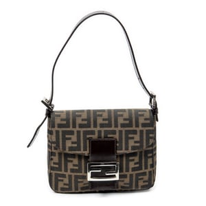 Fendi Square Flap  en Beige/Marrón oscuro Lienzo