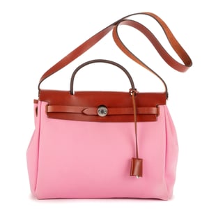 Hermès Herbag Zip 31  en Marrón/Rosa Lienzo