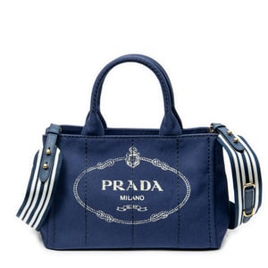 Prada Small Canapa Tote  en Blue Lienzo