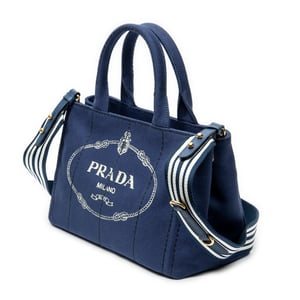 Prada Small Canapa Tote  en Blue Lienzo