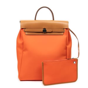 Hermès Herbag A Dos PM en Naranja/Marrón Lienzo