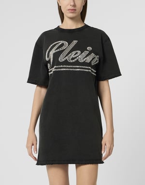 Open Back T-Shirt Dress Strass Signature