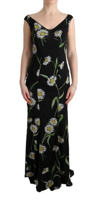 Vestido Maxi Sin Mangas con Estampado de Margaritas y Escote en V