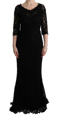 Vestido Largo de Encaje Ajustado con Cuello Redondo