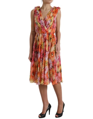 Vestido de Seda Aline Midi con Estampado Floral