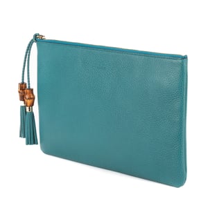 Gucci Bamboo Braided Tassel Zip Clutch  en Azul claro Cuero de ternero