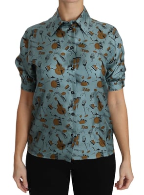 Camisa de seda con estampado de instrumentos musicales