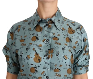 Camisa de seda con estampado de instrumentos musicales