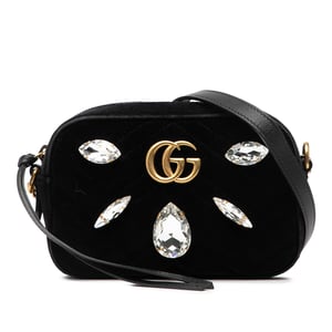 Bolso cruzado de terciopelo matelassé con cristales Mini Gg Marmont de segunda mano