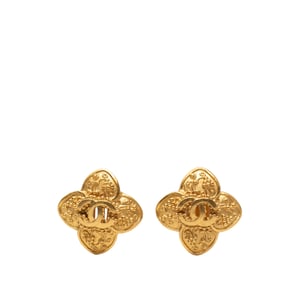 Pendientes de clip en forma de trébol de oro dorado de segunda mano